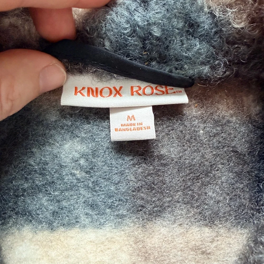Knox Rose Plaid Wool Blend Jacket Coatigan Cream Brown Blue Size Medium Cozy - Picture 6 of 8